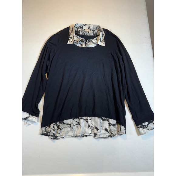 Avenue Tops - Avenue Women's Plus Size Black Knit Layered Look Long Sleeve Top